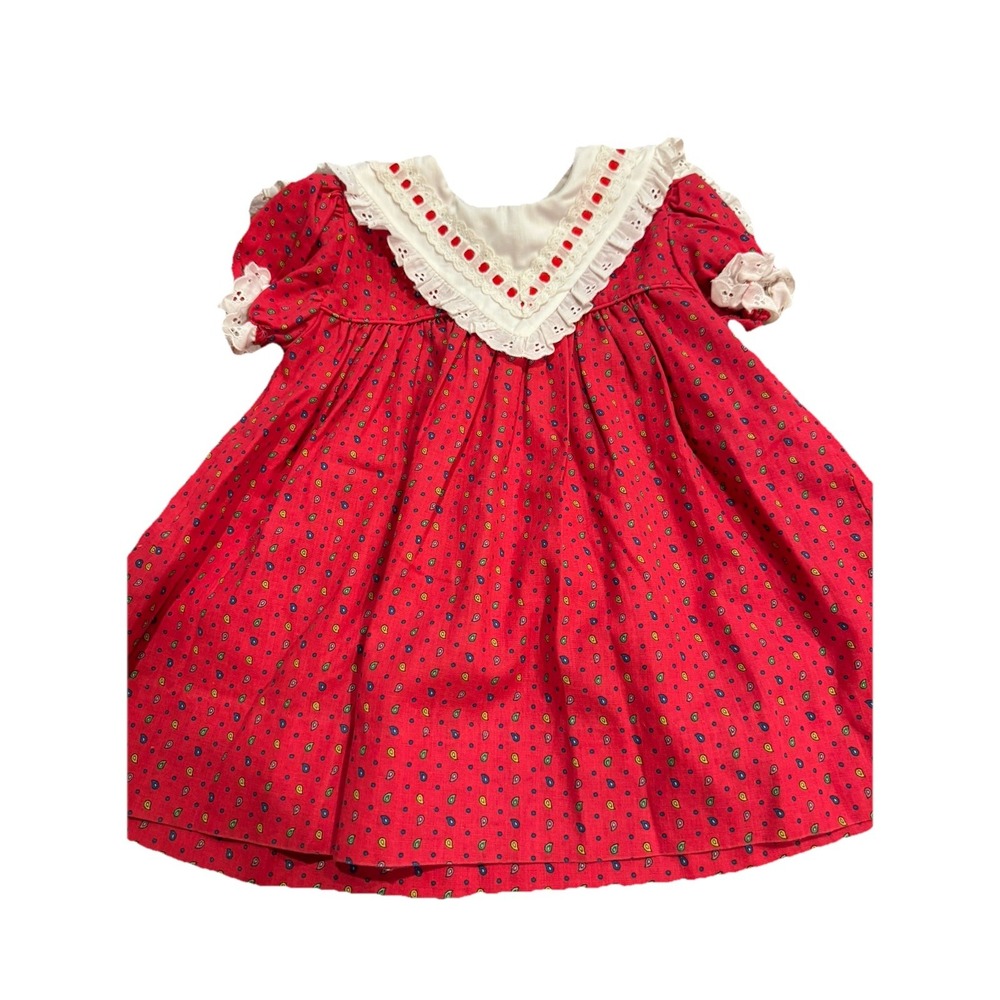 Alexis Vintage‎ Dress Red Sailor Bib Lace Collar Floral Ditsy 18 24 Months